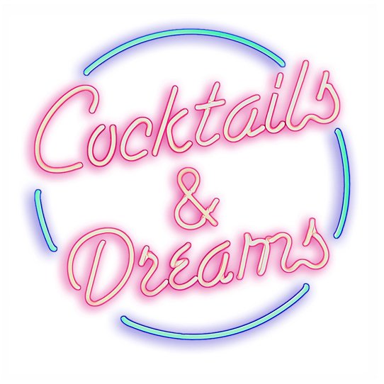 Rótulo de neón con el texto Cocktails & Dreams.