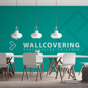 Interiorismo para una sala de reunión con la pared recubierta con un wallpaper personalizado.