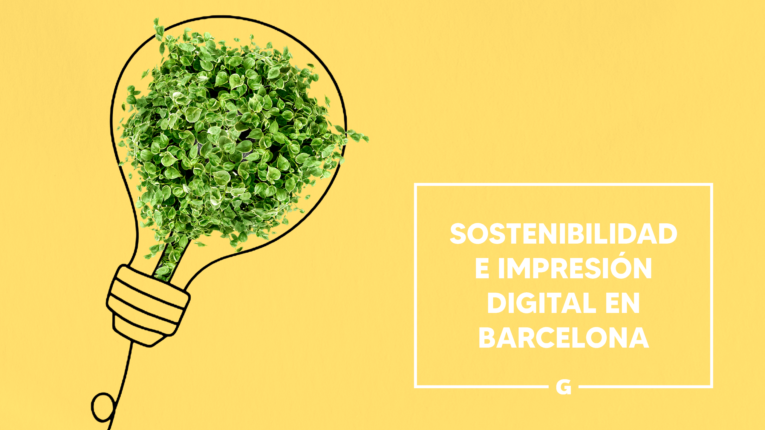 dibujo de una bombilla con plantas dentro para ilustrar el concepto de sostenibilidad en impresión digital de gran formato en Barcelona