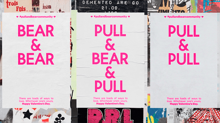 Muro en una calle donde se ve un muro totalmente empapelado por carteles con una campaña de Pull&Bear realizada con tintas neón.